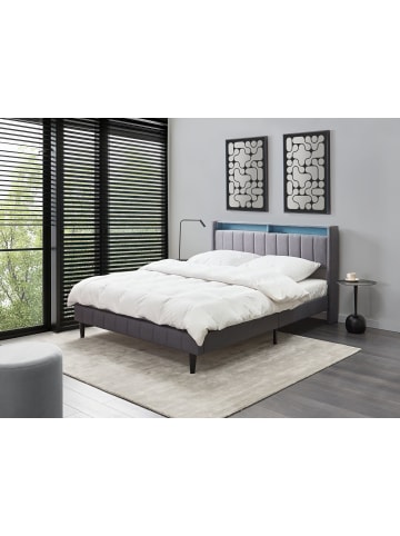Beliani Doppelbett mit LED BEAULIEU in Grau/Schwarz - (W) 168 x (H) 103 x (L) 218 cm
