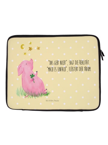 Mr. & Mrs. Panda Notebook Tasche Schwein Glück mit Spruch in Gelb Pastell