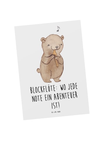 Mr. & Mrs. Panda Postkarte Abenteuer Blockflöte mit Spruch in Weiß