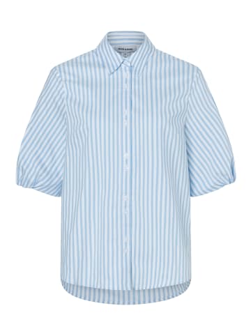 More & More feminine, gestreifte Kurzarm-Puffärmelbluse in skyblue/white