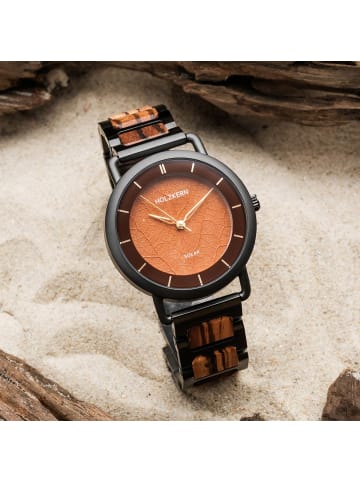 Holzkern Herren-Armbanduhr Solar Lauri Zebrano/Blatt Braun