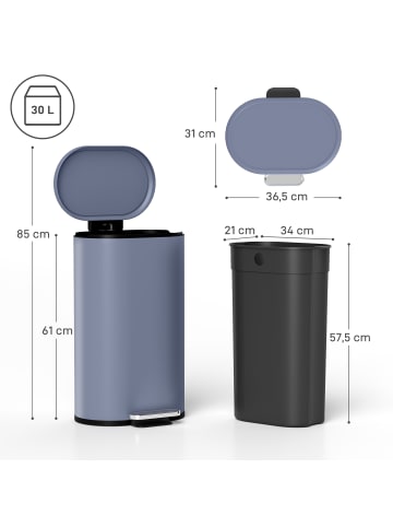 HOMCOM Mülleimer-36,5L x 31B x 61H cm-Grau