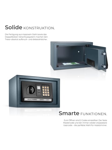 tectake Elektronischer Safe mit Doppelbolzen-Verschlusssystem, 20 x 31 x 22 cm