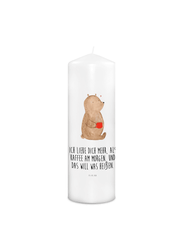 Mr. & Mrs. Panda Kerze Bär Morgenkaffee mit Spruch in Weiß