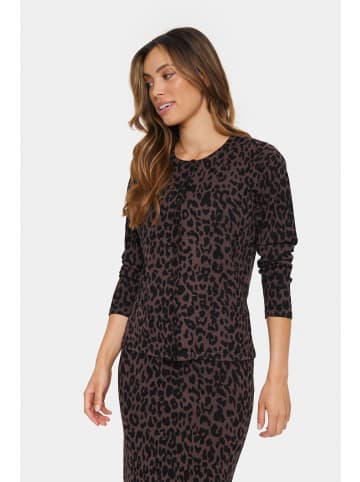 SAINT TROPEZ Strickjacke ZhilaSZ Gerade Passform in Chocolate Brown Leopard