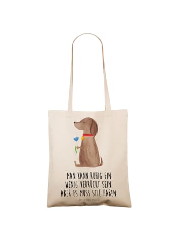 Mr. & Mrs. Panda Umhängetasche Hund Blume mit Spruch in Creme