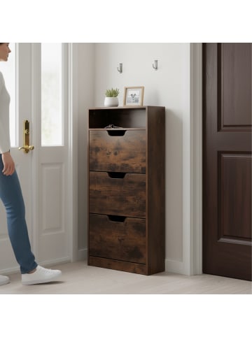 relaxdays Schuhschrank "Industrial" in Dunkelbraun - (B)60 x (H)140 x (T)24 cm