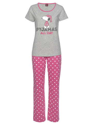 Peanuts Pyjama in grau-meliert-pink-gepunktet