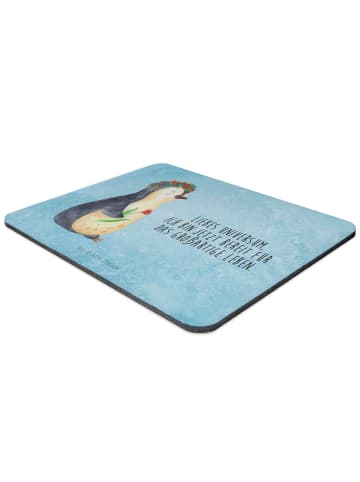 Mr. & Mrs. Panda Mauspad Pinguin Blumen mit Spruch in Eisblau