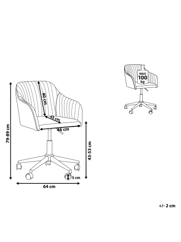 Beliani Bürostuhl VENICE in Rosa/Schwarz - (W) 64 x (H) 79 x (L) 64 cm