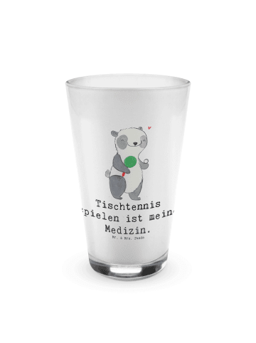 Mr. & Mrs. Panda Latte Macchiato Glas Panda Tischtennis mit Spruch in Transparent