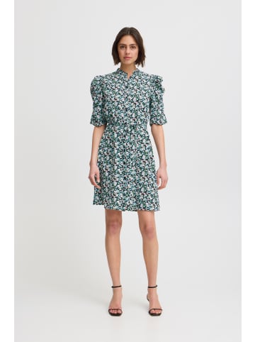 ICHI Kleid IXNINA Regular fit in Total Eclipse w. Blue Flowers