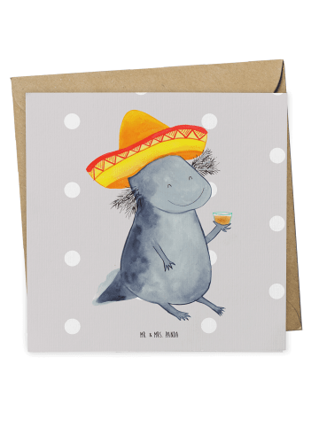 Mr. & Mrs. Panda Grußkarte Axolotl Tequila ohne Spruch in Grau Pastell