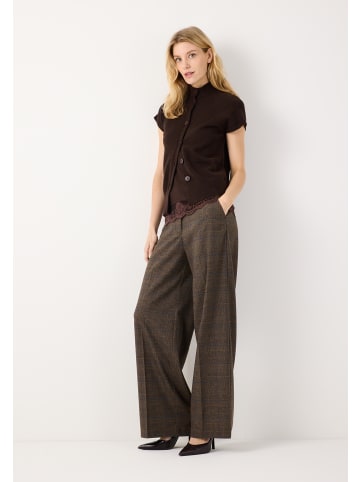 More & More schmales Rippentop mit Spitzenborte in espresso brown
