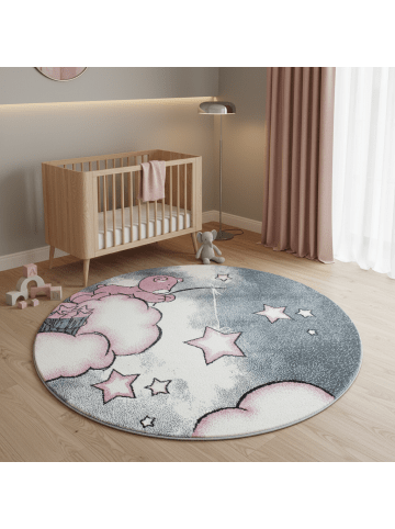 KADIMA DESIGN Kinderteppich Waschbar Bär TASNA Strapazierfähig OEKO-TEX Kinderzimmer in Pink