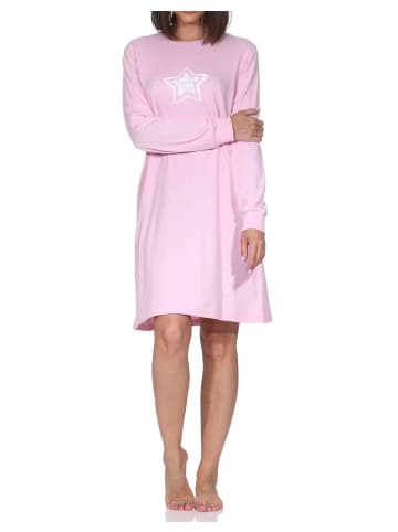 NORMANN Langarm Kuschel Interlock Nachthemd Sterne Optik in pink