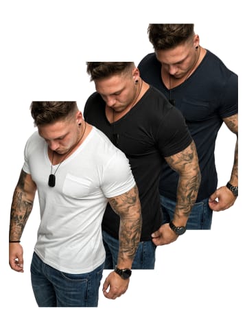 Amaci&Sons Herren T-Shirts 3er-Pack 3. PATERSON in (Schwarz + Weiß + Navyblau)