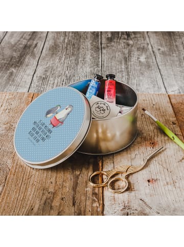 Mr. & Mrs. Panda Blechdose rund Pinguin mit Kind mit Spruch in Blau Pastell