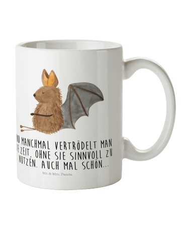 Mr. & Mrs. Panda Camping Tasse Fledermaus Sitzen mit Spruch in Weiß