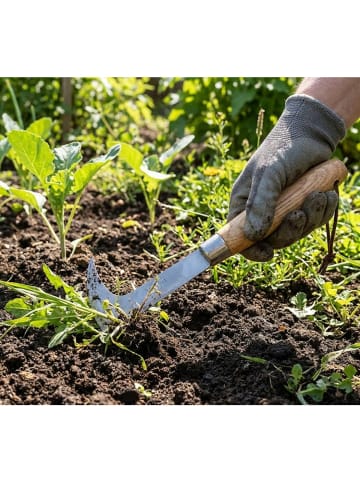 XClou Garden Fugenkratzer aus Edelstahl mit Eschengriff & Lederband in Silber - Holzfarben