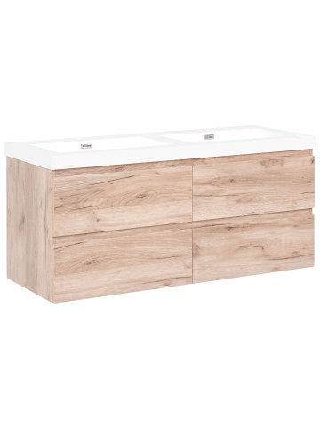 Beliani 2-tlg Badezimmerschrank mit Waschbecken RANCO in Braun/Weiß