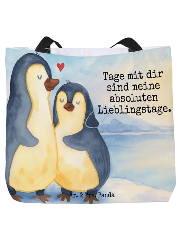 Mr. & Mrs. Panda Einkaufstasche Pinguin umarmen Design mit Spruch in Weiß