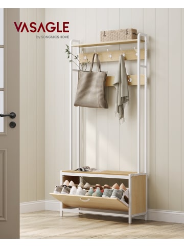VASAGLE Garderobenständer Barnet in Eichefarben-Weiß - (B)85 x (H)180 x (T)30 cm
