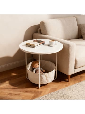 relaxdays Beistelltisch in Beige/ Cremeweiß - (H)50 x Ø5 cm
