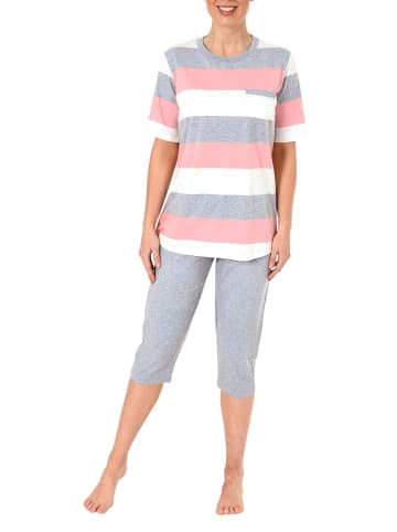 NORMANN Pyjama kurzarm Capri Hose Blockstreifen - 61853 in rosa