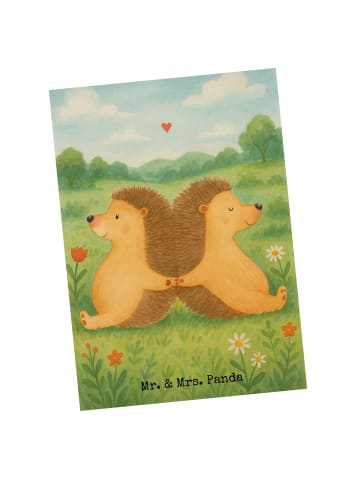 Mr. & Mrs. Panda Postkarte Igel händchenhaltend Design ohne Spruch in Weiß