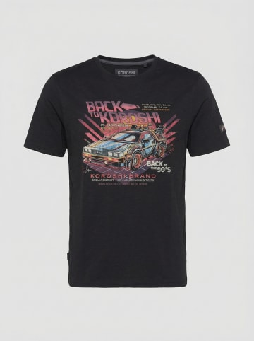 KOROSHI Crew cotton print-emb washed t-shirt in Schwarz