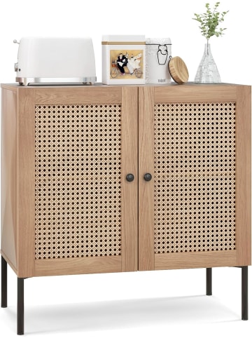 COSTWAY Sideboard mit 2 Rattantüren in Hellbraun