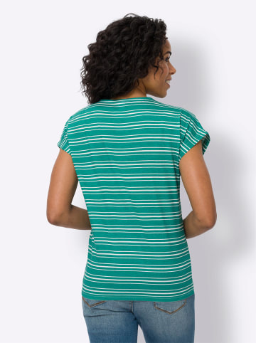 Sieh an! Rundhals-Shirt in smaragd-ecru-geringelt