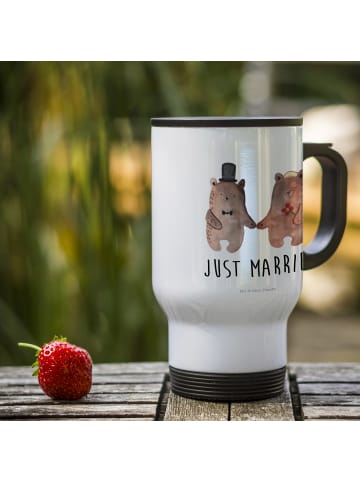 Mr. & Mrs. Panda Thermobecher Bär Heirat mit Spruch in Weiß