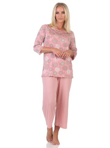 NORMANN Verspielter Damen Capri Pyjama Schlafanzug mit 3/4-Hose - 88181 in altrose
