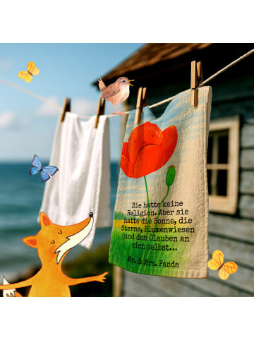 Mr. & Mrs. Panda Gästehandtuch Blume Mohnblume Design mit Spruch in Weiß