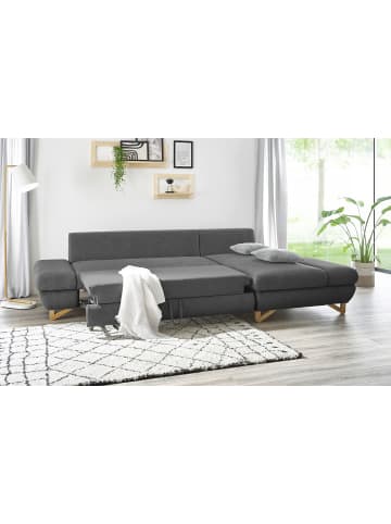 Furn.Design Ecksofa grau Struktur-Stoff, Sofa mit Bettfunktion und Stauraum 284 cm
