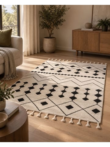 Beliani Kurzflor KHEMISSET in Weiß/Schwarz - (W) 160 x (H) 2 x (L) 230 cm
