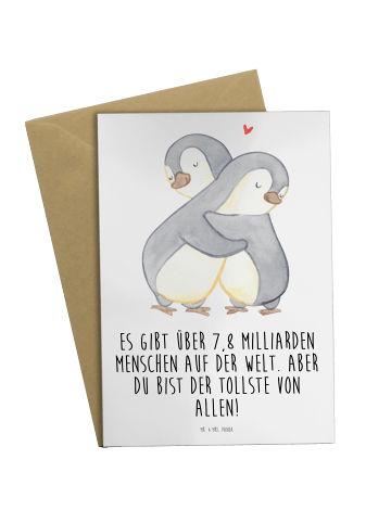 Mr. & Mrs. Panda Grußkarte Pinguine Kuscheln mit Spruch in Weiß