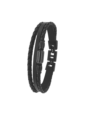 Tom Tailor Armband Edelstahl, IP schwarz, Carbon, Leder in schwarz