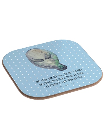 Mr. & Mrs. Panda Holzuntersetzer Seekuh Happy mit Spruch in Blau Pastell