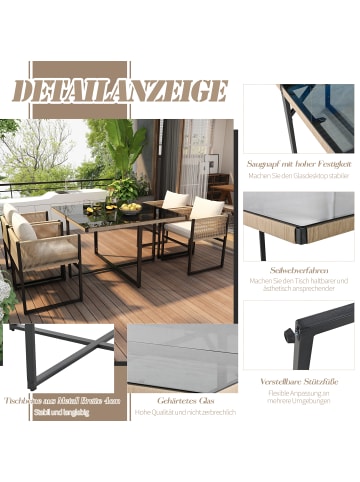 ABRIHOME Garten Essgruppe in Beige 5-tlg mit Tisch 4 Stühlen Sicherheitsglas