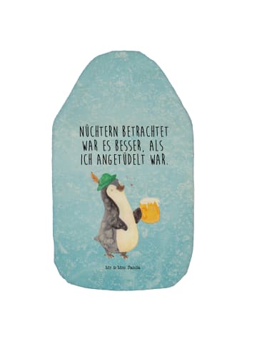 Mr. & Mrs. Panda Wärmflasche Pinguin Bier mit Spruch in Eisblau