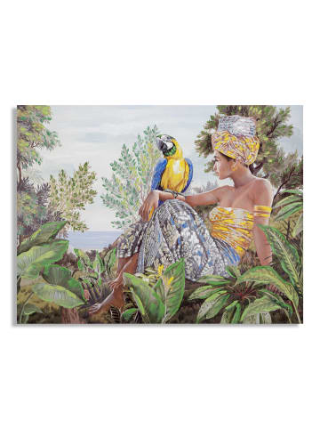 Mauro Ferretti Mehrfarbiges Leinwandgemälde einer Frau mit Applikationen, 120 x 3 x 90 cm