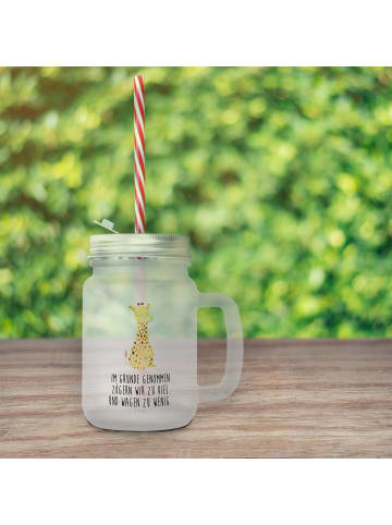 Mr. & Mrs. Panda Eiskaffee Glas Giraffe Zufrieden mit Spruch in Transparent