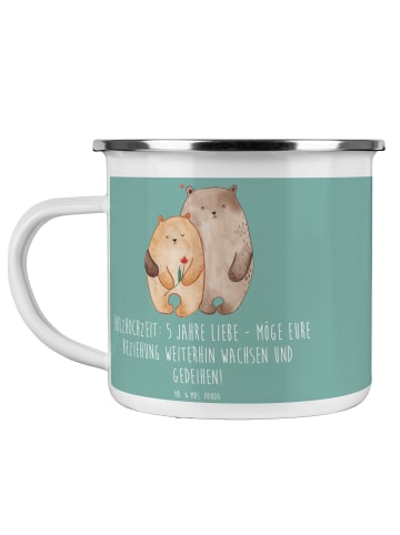 Mr. & Mrs. Panda Camping Emaille Tasse 5. Hochzeitstag Holzhochz... in Meeresbrise