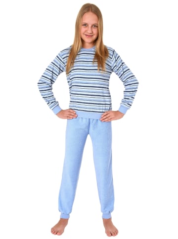 NORMANN Frottee Pyjama Schlafanzug langarm Bündchen - 50655 in hellblau