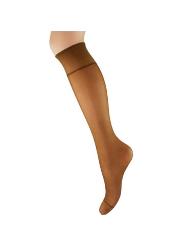 COFI 1453 Damen 2er Pack Kniestrümpfe Elegante Lycra-Kniesocken mit 60 DEN in Braun