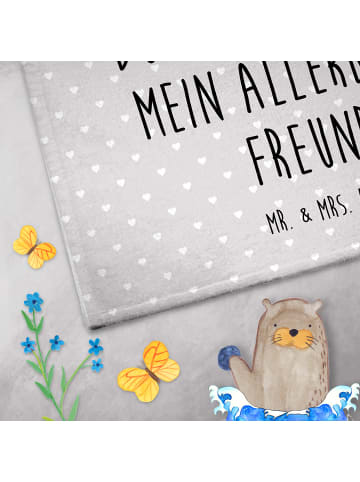 Mr. & Mrs. Panda Gästehandtuch Bär und Hase Umarmen mit Spruch in Grau Pastell