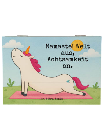 Mr. & Mrs. Panda Holzkiste Einhorn Yoga Design mit Spruch in Weiß